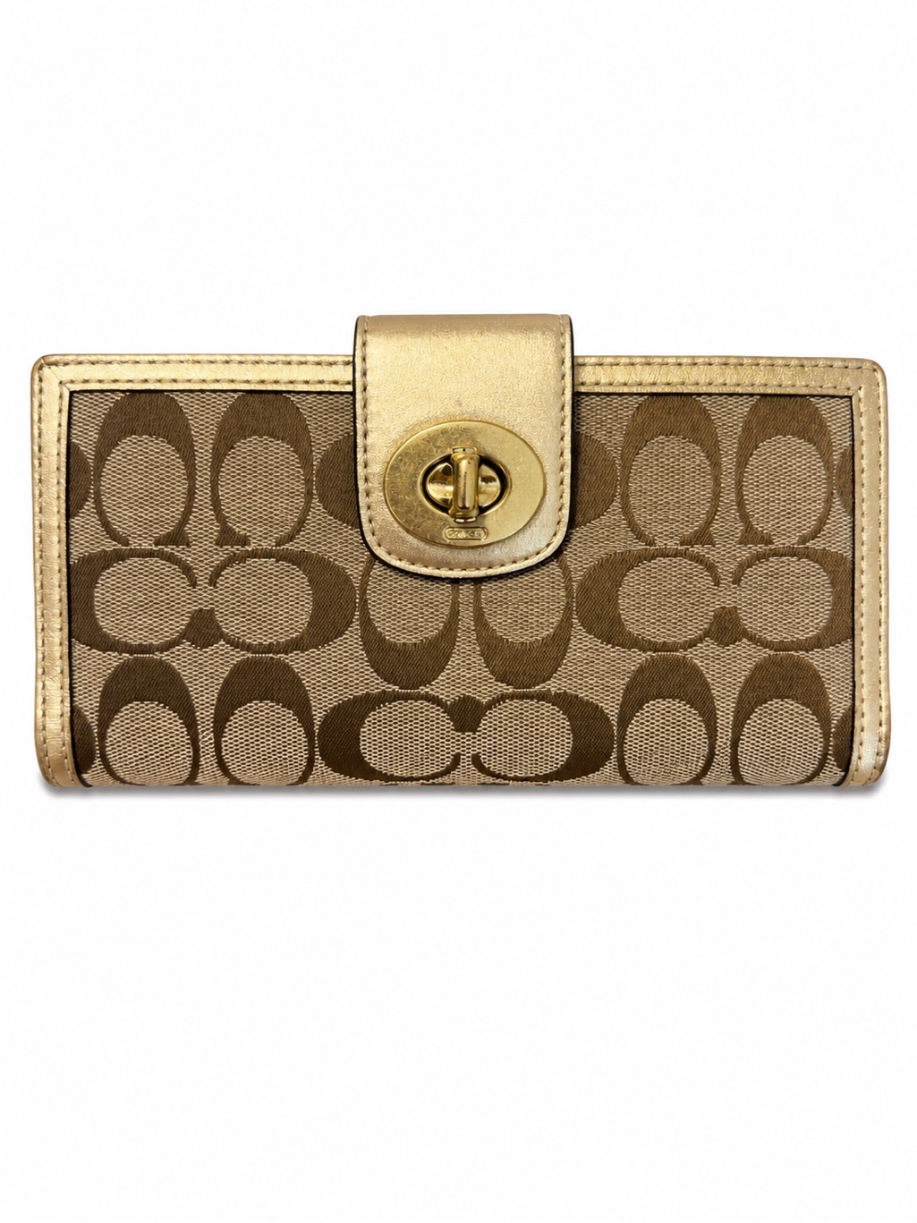 Coach Gold & Brown Signature Turnlock Wallet